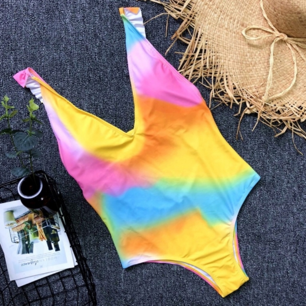 Rainbow tie dye one piece swimsuit